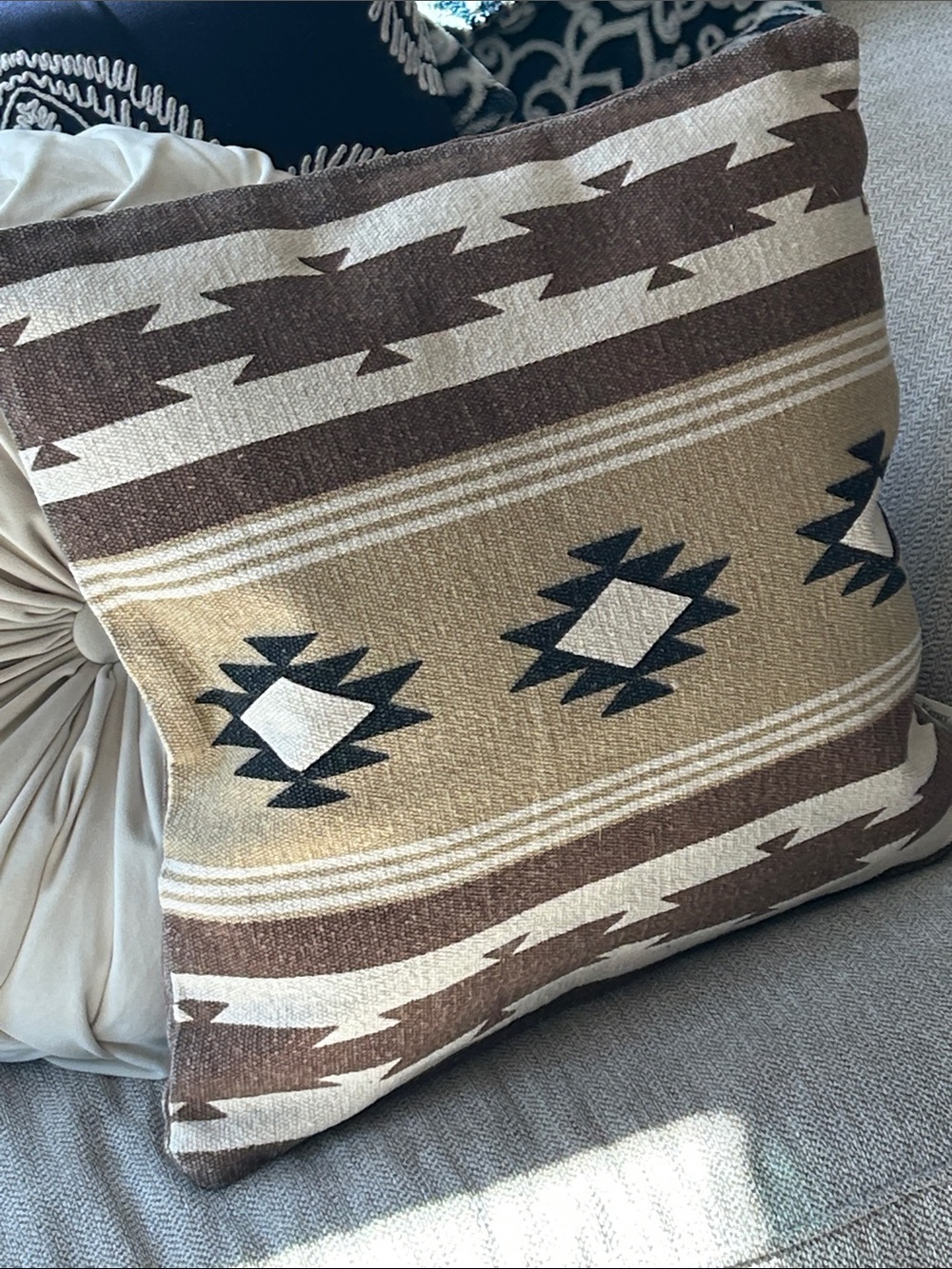 NEW! Southwestern Geometric Aztec Western Print Throw Accent Pillow Brown & Tan